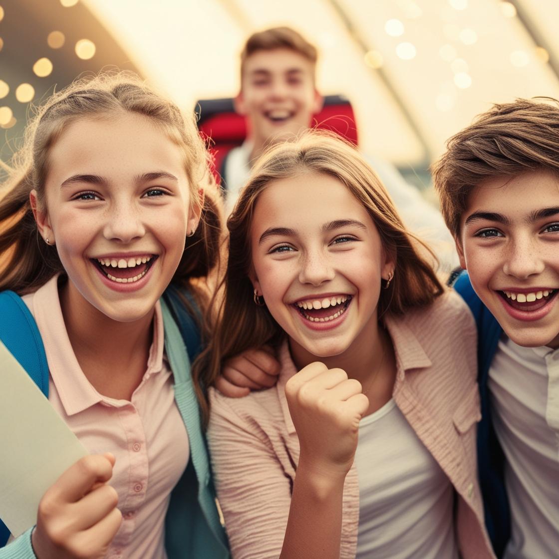 Je voudrais une image qui symbolise l’aide aux jeunes à partir en vacances, passer le permis ou passer le bafa, avec 2 filles et un garçon de type européen